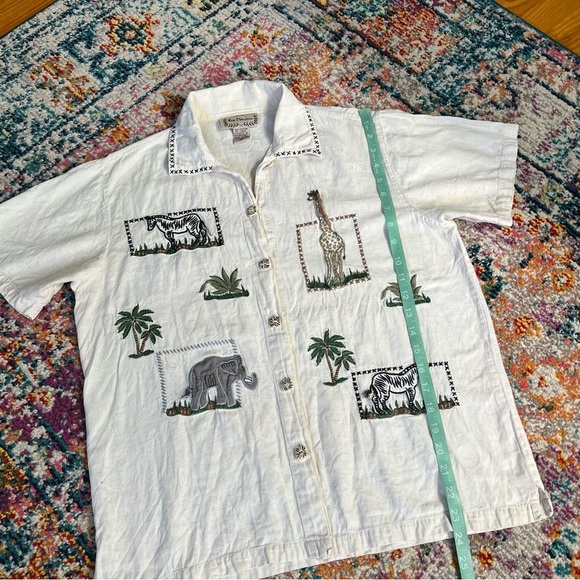 VTG New Directions Safari Print Embroidered Button Shirt Large Linen Cotton - Picture 16 of 16